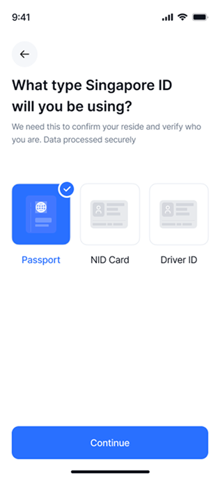 Identity-document choice — UniPay screen